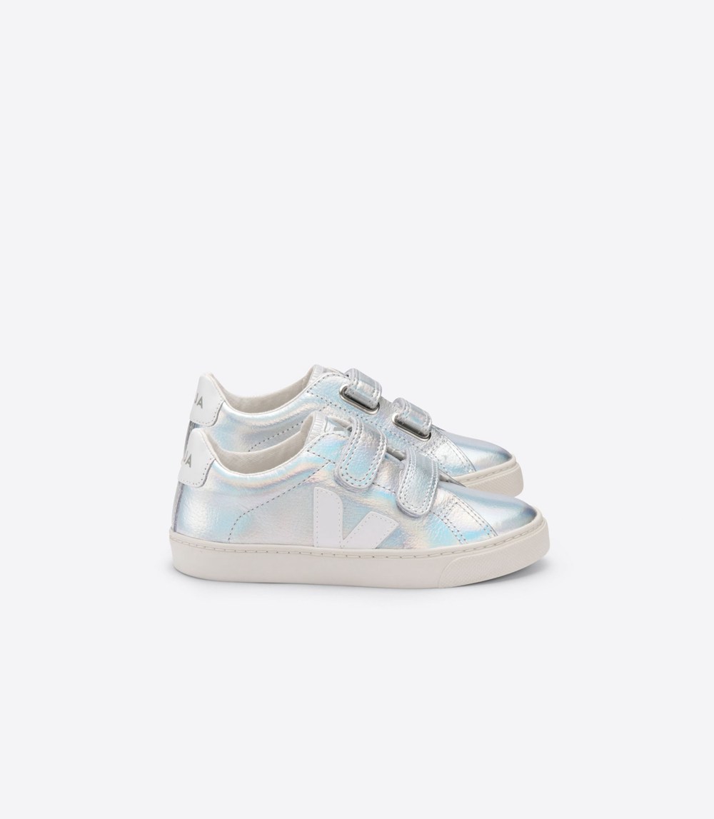 Tenis Veja Niños - Esplar Velcro Cuero - Plateados/Blancos - 187XDSRAU